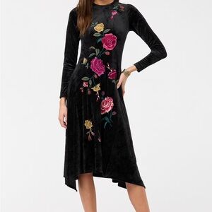 Johnny Was Velvet Floral Embroidered Black Dress. M. NWT